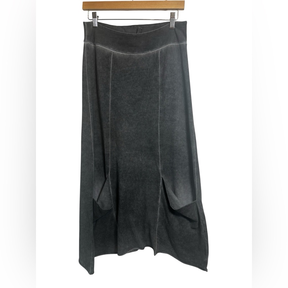 Cynthia Ashby Gray Midi Pull On Skirt LagenLook Art to Wear Pockets Women's S